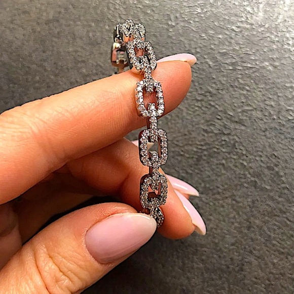 Silver Crystal Bangle Cuff Rhinestone Bracelet - Picture 5 of 11